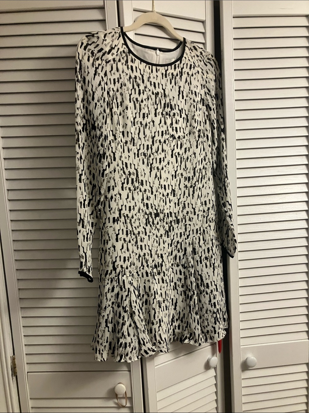 Reiss Black and White Printed Long Sleeve Dress